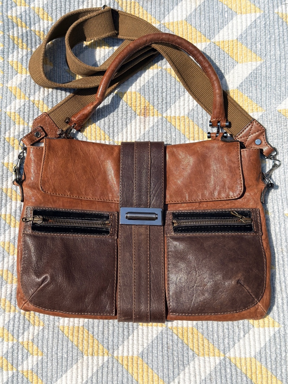 Vintage Lanvin Two-Tone Brown Leather Messenger Bag